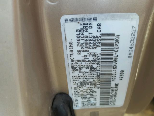 4T1BG22KX1U120571 - 2001 TOYOTA CAMRY CE SILVER photo 10