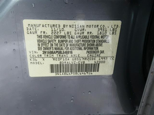 3N1AB6AP5BL646916 - 2011 NISSAN SENTRA 2.0 SILVER photo 10