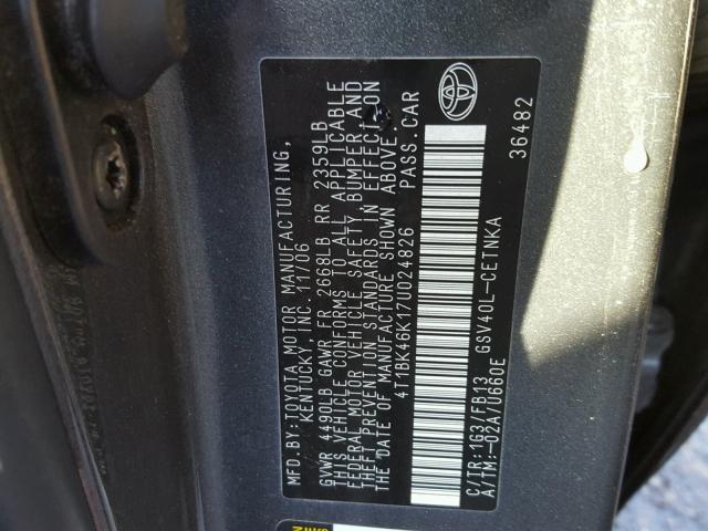 4T1BK46K17U024826 - 2007 TOYOTA CAMRY NEW GRAY photo 10