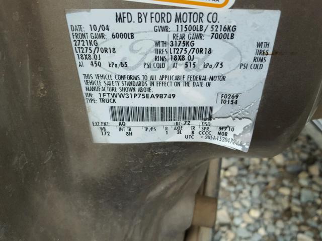 1FTWW31P75EA98749 - 2005 FORD F350 SRW S GOLD photo 10