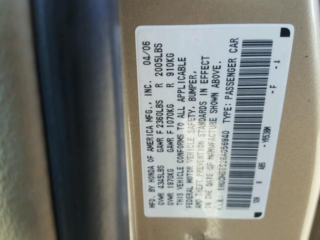 1HGCM66526A056940 - 2006 HONDA ACCORD EX GOLD photo 10