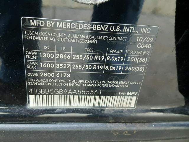 4JGBB5GB9AA555561 - 2010 MERCEDES-BENZ ML 350 BLACK photo 10