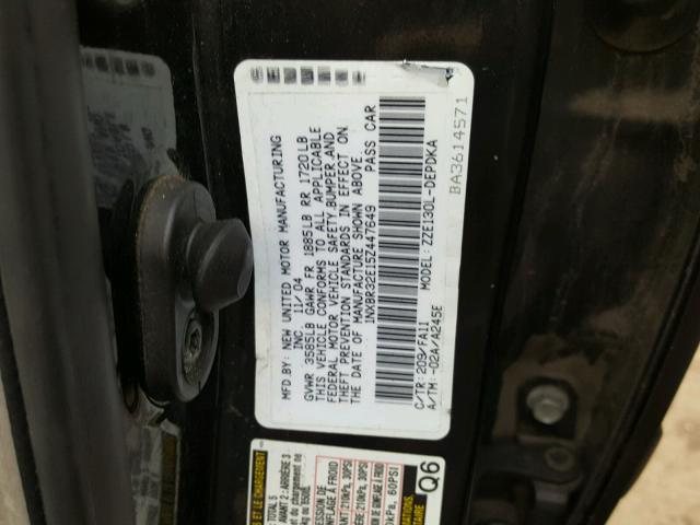 1NXBR32E15Z447649 - 2005 TOYOTA COROLLA CE CHARCOAL photo 10