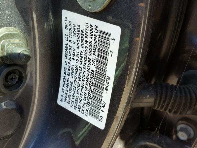 19XFB2F55EE078324 - 2014 HONDA CIVIC LX GRAY photo 10