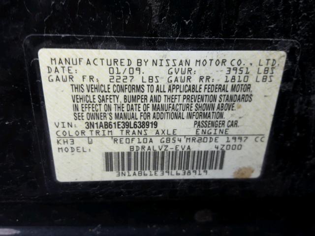 3N1AB61E39L638919 - 2009 NISSAN SENTRA 2.0 BLACK photo 10