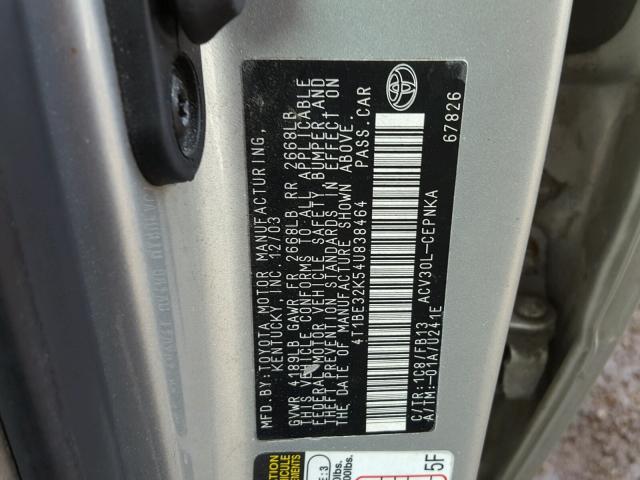 4T1BE32K54U838464 - 2004 TOYOTA CAMRY LE SILVER photo 10