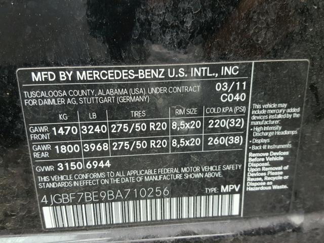 4JGBF7BE9BA710256 - 2011 MERCEDES-BENZ GL 450 4MA BLACK photo 10