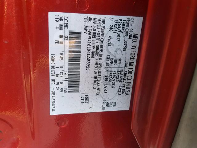 1FMPU16LX4LA88923 - 2004 FORD EXPEDITION RED photo 10