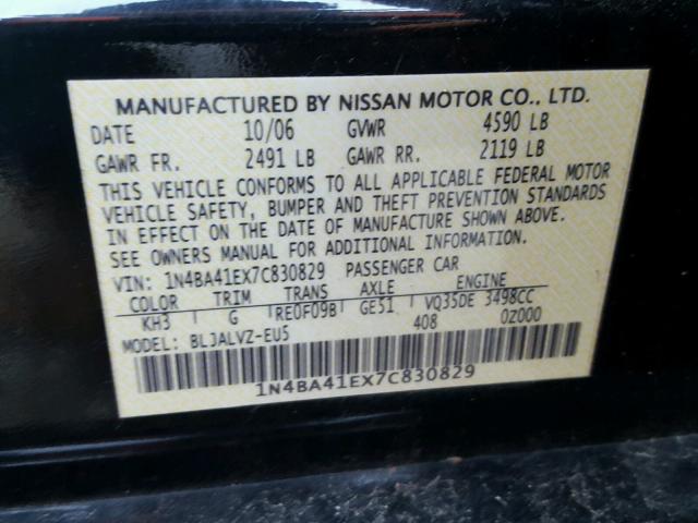 1N4BA41EX7C830829 - 2007 NISSAN MAXIMA SE BLACK photo 10