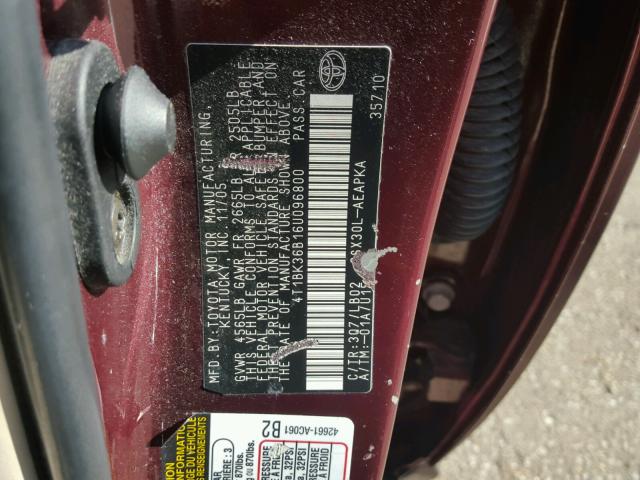 4T1BK36B16U096800 - 2006 TOYOTA AVALON XL BURGUNDY photo 10