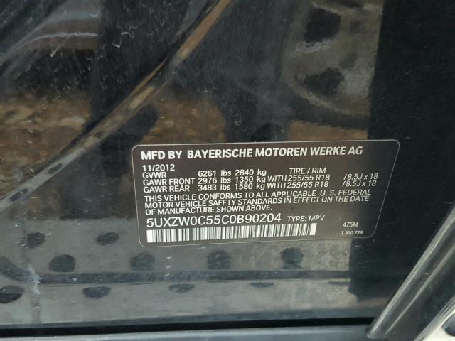 5UXZW0C55C0B90204 - 2012 BMW X5 XDRIVE3 შავი ფოტო 10