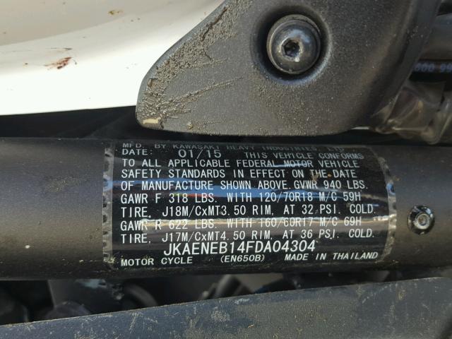 JKAENEB14FDA04304 - 2015 KAWASAKI EN650 B 白色 照片 10