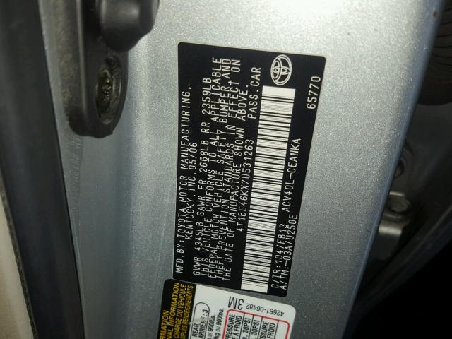 4T1BE46KX7U531263 - 2007 TOYOTA CAMRY NEW SILVER photo 10