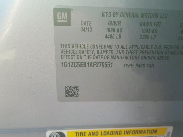 1G1ZC5EB1AF279651 - 2010 CHEVROLET MALIBU 1LT 银色 照片 10