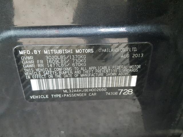 ML32A4HJ9EH002660 - 2014 MITSUBISHI MIRAGE ES GRAY photo 10