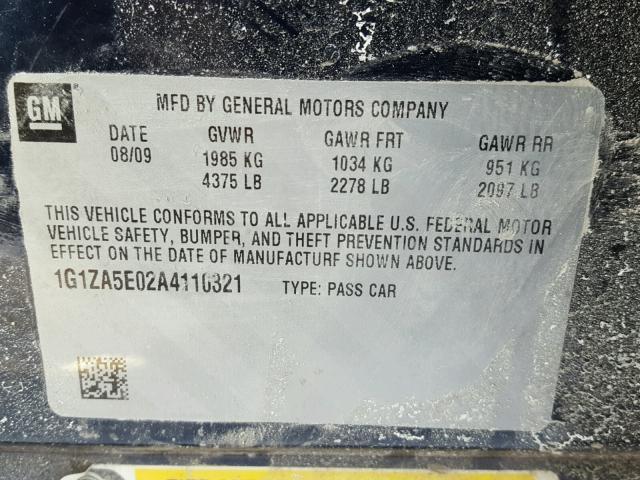 1G1ZA5E02A4110321 - 2010 CHEVROLET MALIBU LS 蓝色 照片 10