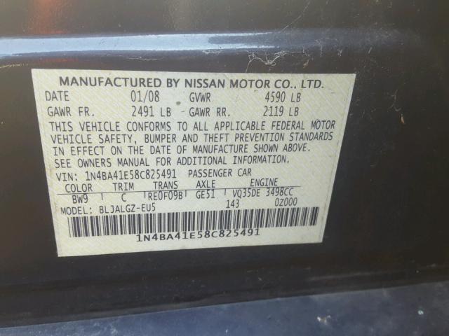 1N4BA41E58C825491 - 2008 NISSAN MAXIMA SE BLUE photo 10