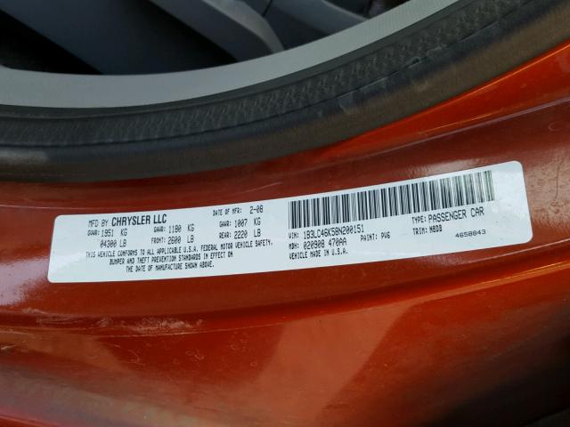 1B3LC46K58N200151 - 2008 DODGE AVENGER SE ORANGE photo 10