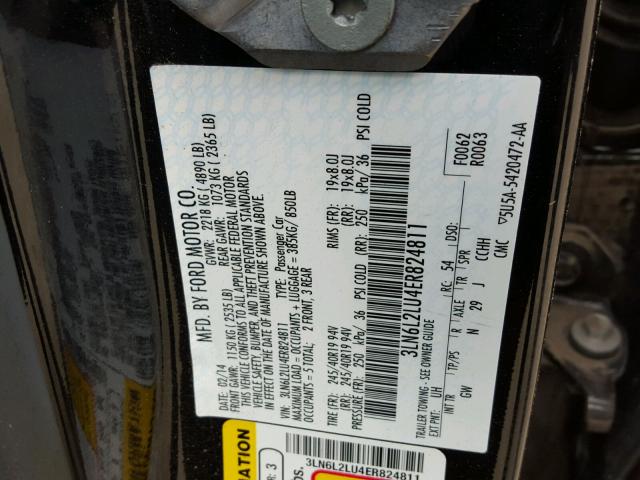 3LN6L2LU4ER824811 - 2014 LINCOLN MKZ HYBRID BLACK photo 10