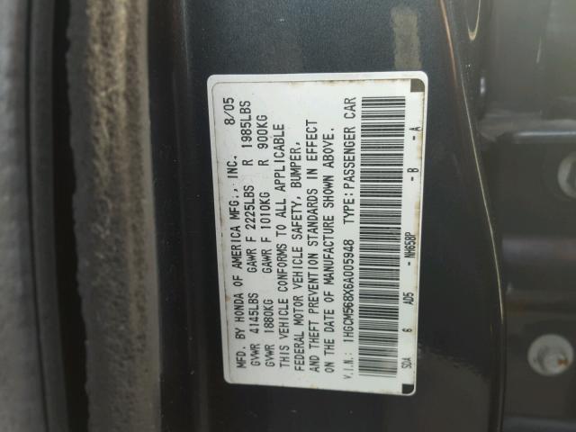 1HGCM568X6A005948 - 2006 HONDA ACCORD EX GRAY photo 10