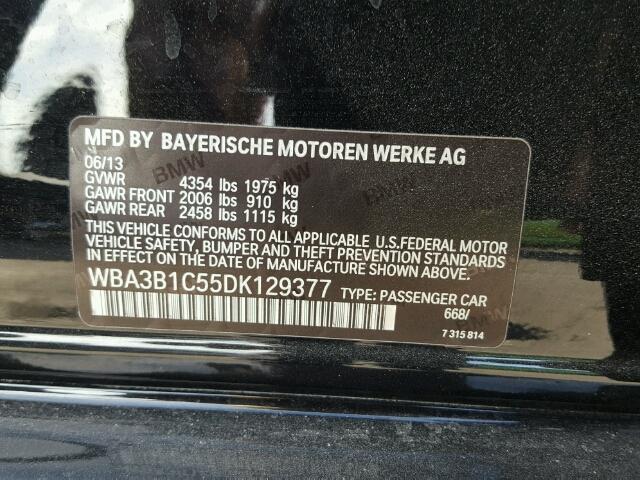 WBA3B1C55DK129377 - 2013 BMW 320 I BLACK photo 10