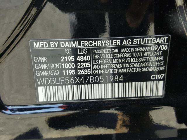 WDBUF56X47B051984 - 2007 MERCEDES-BENZ E 350 BLACK photo 10