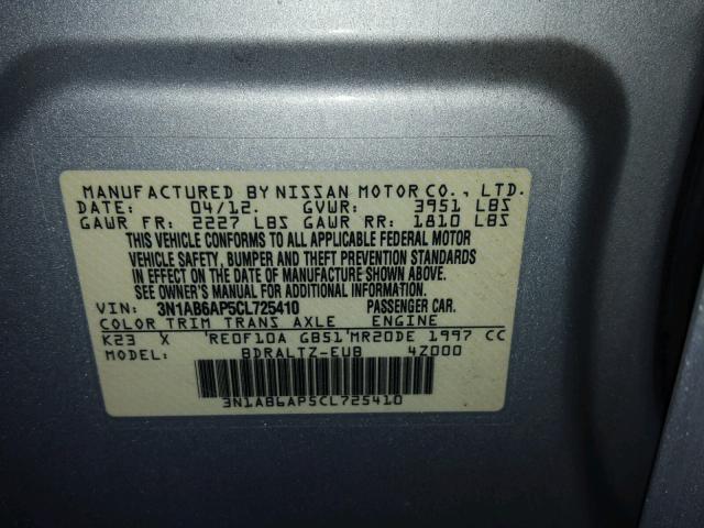 3N1AB6AP5CL725410 - 2012 NISSAN SENTRA 2.0 SILVER photo 10