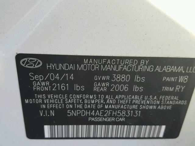 5NPDH4AE2FH583131 - 2015 HYUNDAI ELANTRA SE WHITE photo 10