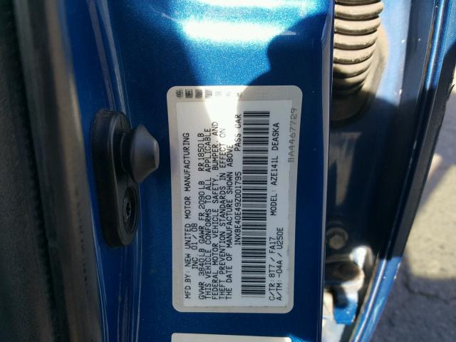 1NXBE40E49Z001795 - 2009 TOYOTA COROLLA XR BLUE photo 10