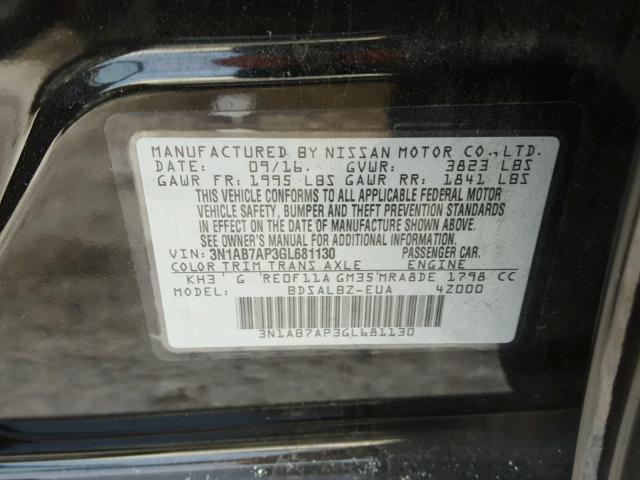 3N1AB7AP3GL681130 - 2016 NISSAN SENTRA S BLACK photo 10