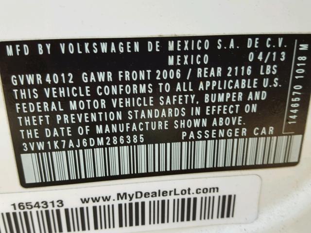 3VW1K7AJ6DM286385 - 2013 VOLKSWAGEN JETTA BASE თეთრი ფოტო 10
