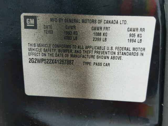 2G2WP522X41267887 - 2004 PONTIAC GRAND PRIX BLACK photo 10