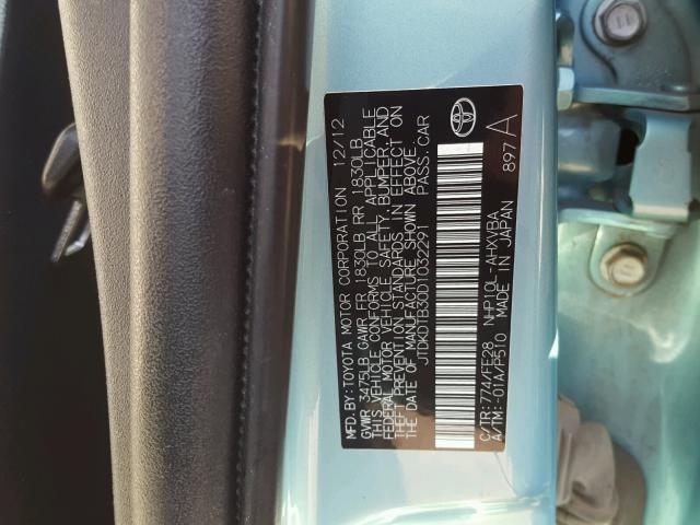 JTDKDTB30D1032291 - 2013 TOYOTA PRIUS C BLUE photo 10