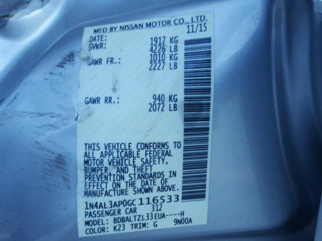 1N4AL3AP0GC116533 - 2016 NISSAN ALTIMA 2.5 SILVER photo 10