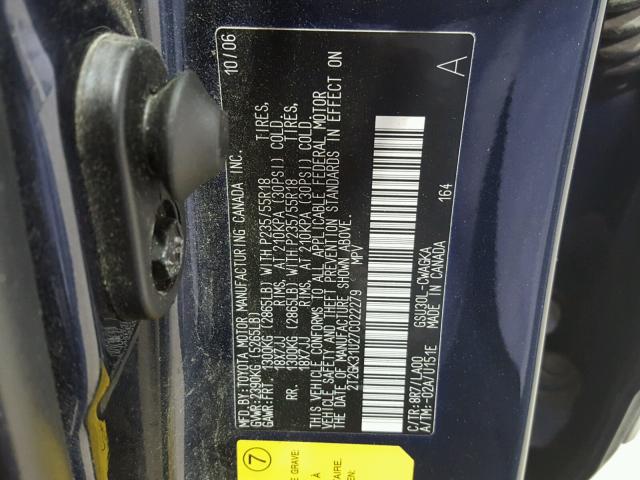 2T2GK31U27C022279 - 2007 LEXUS RX 350 BLUE photo 10