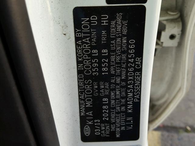 KNADM5A3XD6245660 - 2013 KIA RIO LX Սպիտակ լուսանկար 10