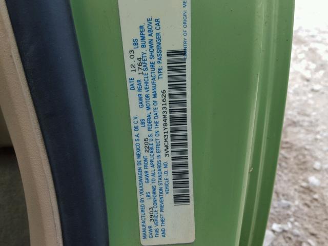 3VWCM31Y84M331626 - 2004 VOLKSWAGEN NEW BEETLE 绿色 照片 10