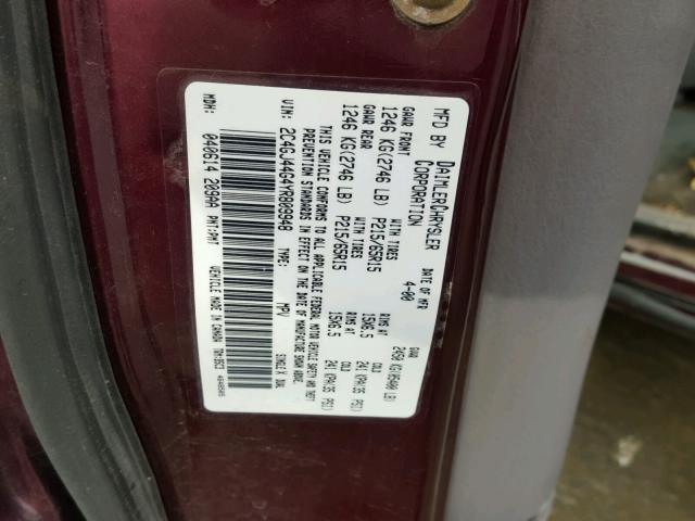 2C4GJ44G4YR809948 - 2000 CHRYSLER GRAND VOYA Tünd qırmızı foto 10