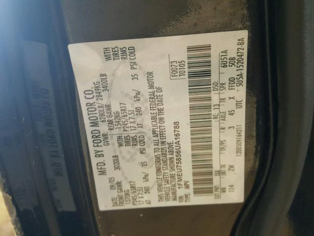 1FMEU75856UA16788 - 2006 FORD EXPLORER L BLACK photo 10