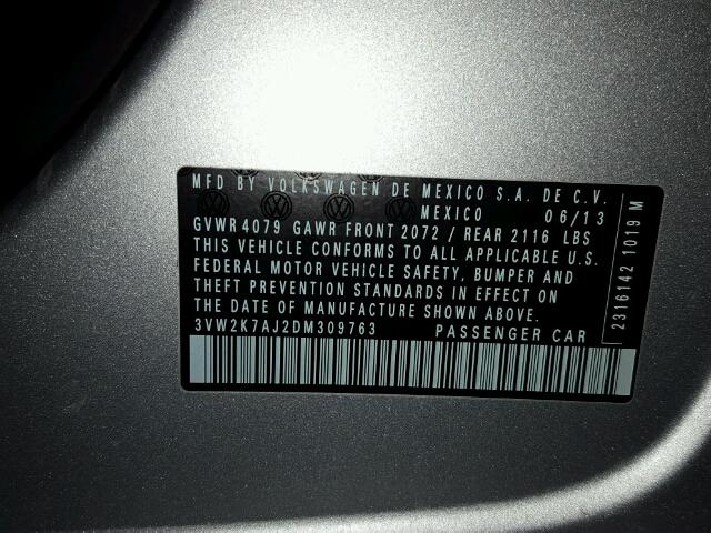 3VW2K7AJ2DM309763 - 2013 VOLKSWAGEN JETTA BASE 银色 照片 10