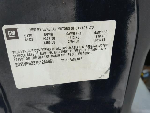 2G2WP522151264961 - 2005 PONTIAC GRAND PRIX Qara foto 10