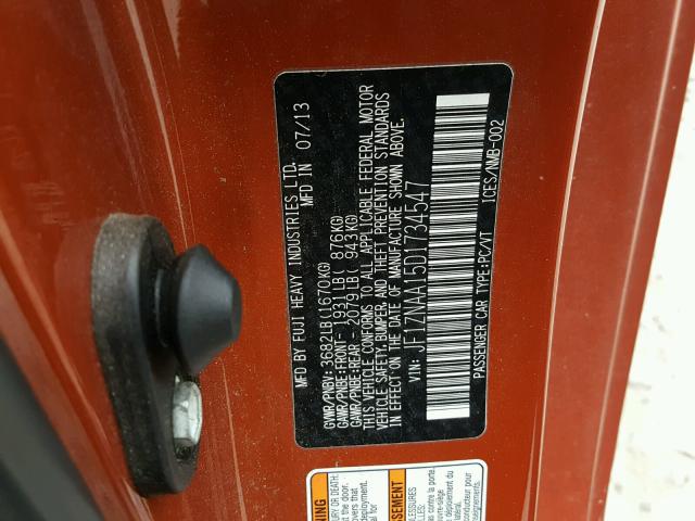 JF1ZNAA15D1734547 - 2013 TOYOTA SCION FR-S ნარინჯისფერი ფოტო 10