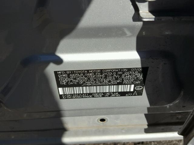 JTHBK262865024399 - 2006 LEXUS IS 250 SILVER photo 10