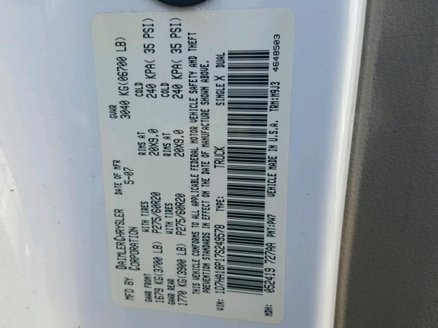 1D7HA18P17S249578 - 2007 DODGE RAM 1500 S WHITE photo 10