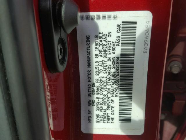 5Y2SL65876Z431554 - 2006 PONTIAC VIBE RED photo 10