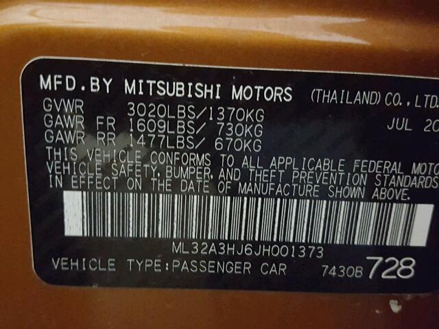 ML32A3HJ6JH001373 - 2018 MITSUBISHI MIRAGE ES ORANGE photo 10