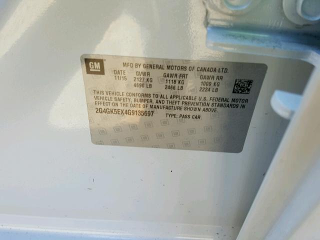 2G4GK5EX4G9135697 - 2016 BUICK REGAL WHITE photo 10