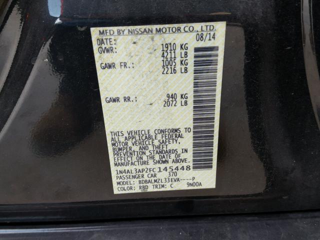 1N4AL3AP2FC145448 - 2015 NISSAN ALTIMA 2.5 BLACK photo 10