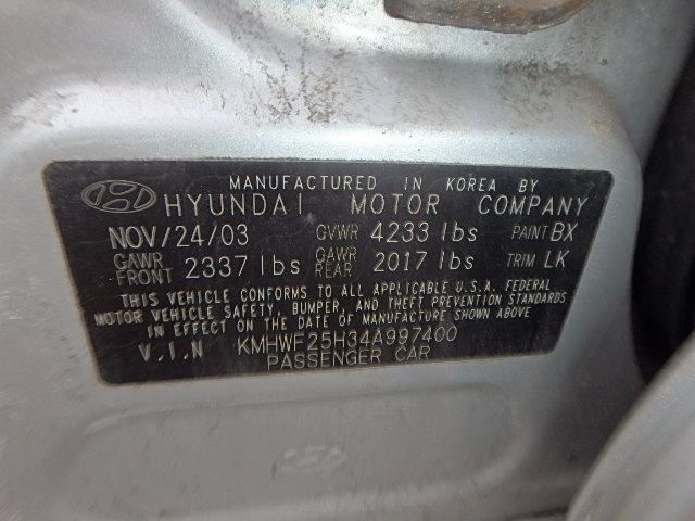 KMHWF25H34A997400 - 2004 HYUNDAI SONATA GL SILVER photo 10