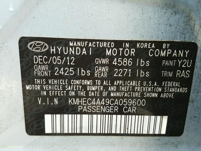 KMHEC4A49CA059600 - 2012 HYUNDAI SONATA HYB BLUE photo 10